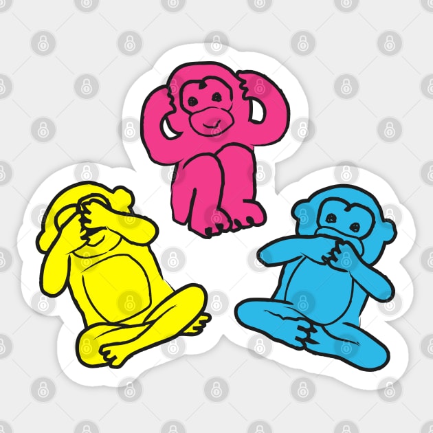 Pink, yellow and blue pattern monkey Sticker by marufemia